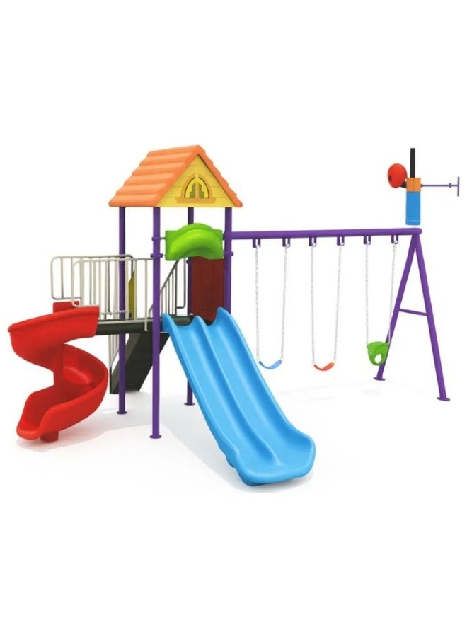MYTS Deluxe Playset with 2 Slides & 3 Swings | Outdoor Kids Playground Playset | Heavy-Duty Weather-Resistant Activity Center | 535 × 430 × 350 cm - Image 3